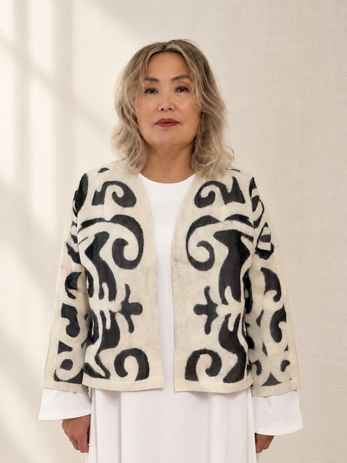 Black Cream short jackets handmade from natural silk and wool, view 1