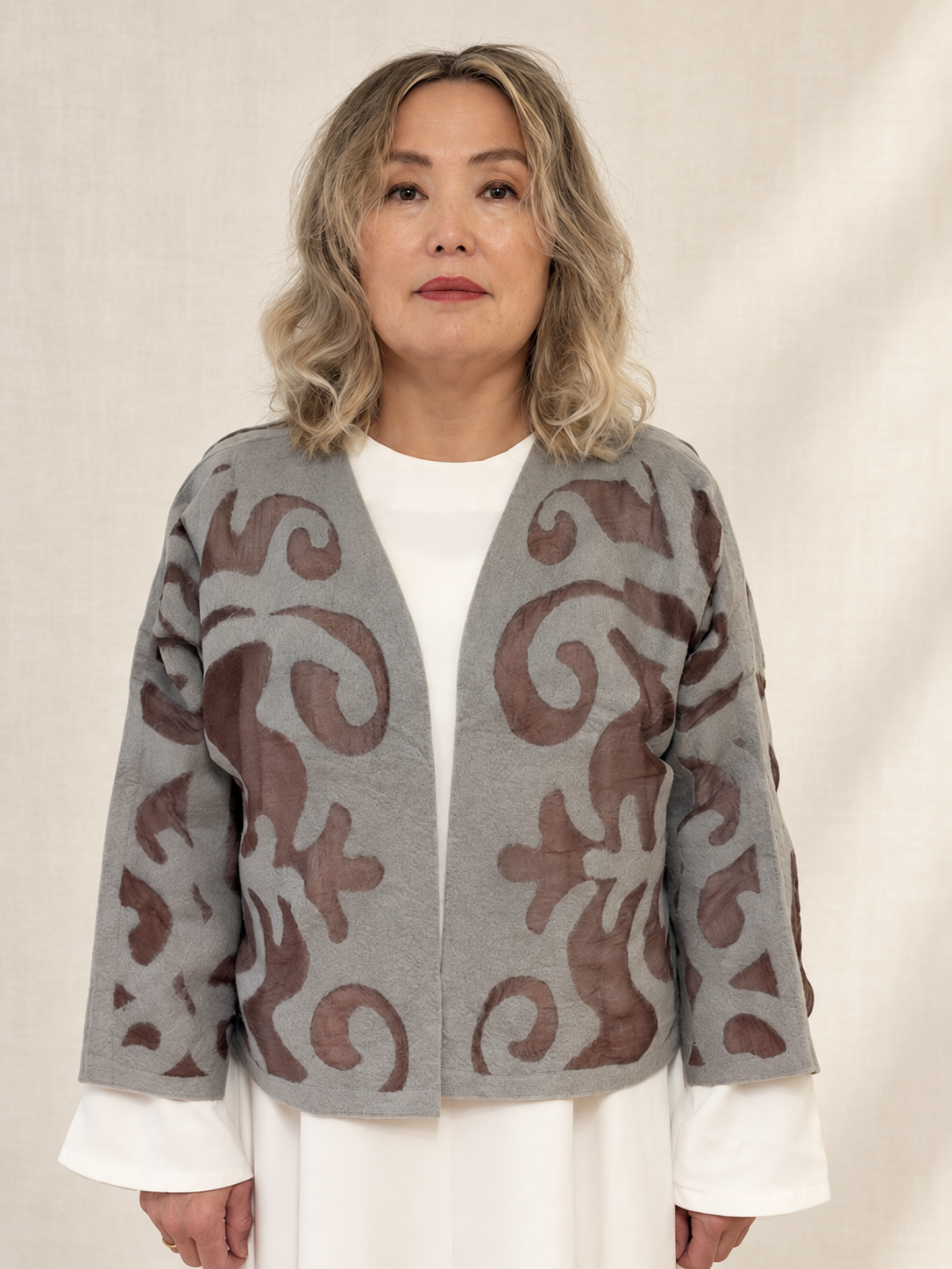 Gray Mauve short jackets handmade from natural silk and wool, view 1