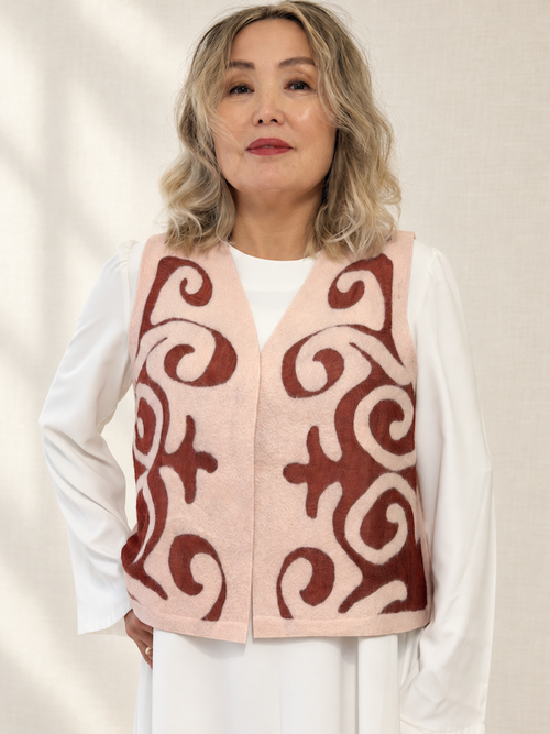Blush Burgundy vests handmade from natural silk and wool, view 1