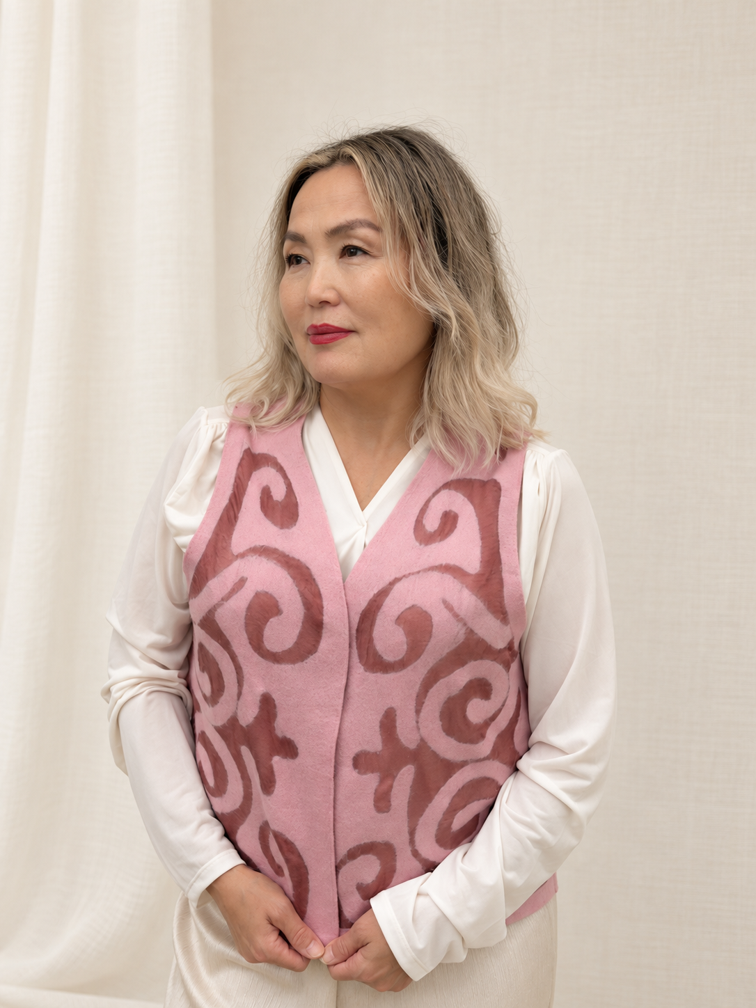 Rose Pink vests handmade from natural silk and wool, view 1