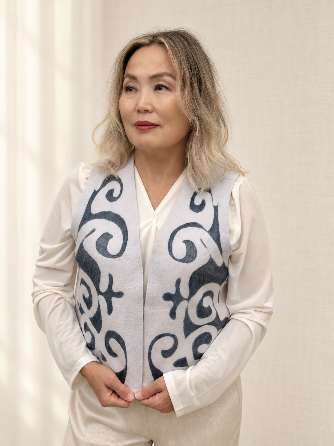 Gray Navy vests handmade from natural silk and wool, view 1