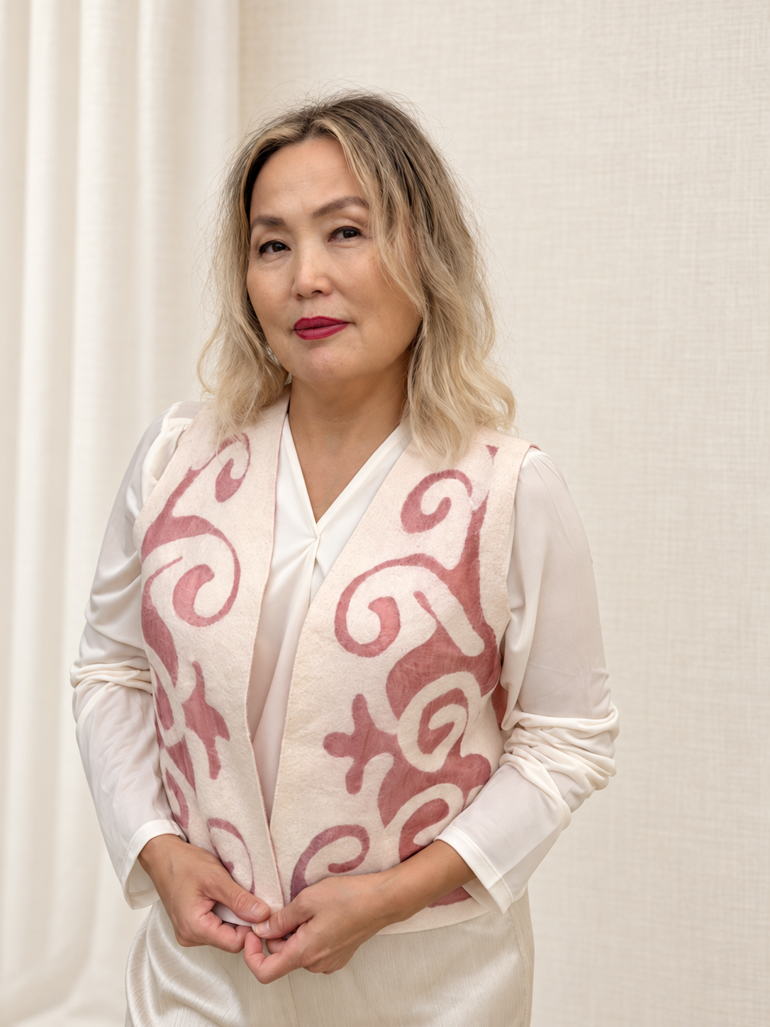 Blush Pink vests handmade from natural silk and wool, view 2